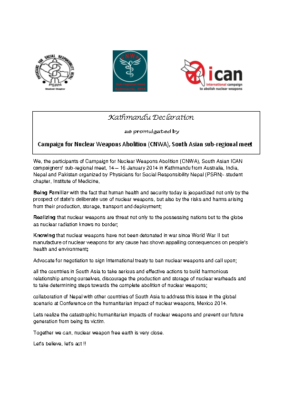 Declaration of ICAN campaigners’ sub-regional meet, Kathmandu 2014