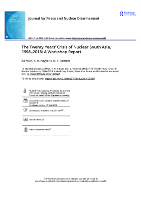 The Twenty Years Crisis of Nuclear South Asia 1998 2018 A Workshop Report