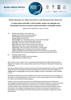 Basel Appeal on Disarmament and Sustainable Security final with list of endorsers as at Jan 25