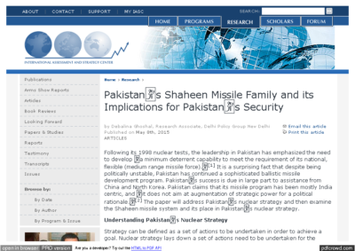 Pakistan’s Shaheen Missile Family and its Implications for Pakistan’s Security 2015