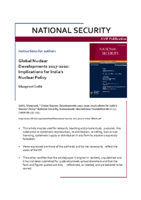 Global Nuclear Developments 2017-2020: Implications for India’s Nuclear Policy
