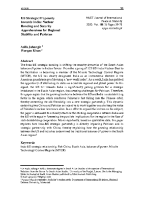 US Strategic Propensity towards India: Nuclear Bonding and Security Apprehensions for Regional Stability and Pakistan.